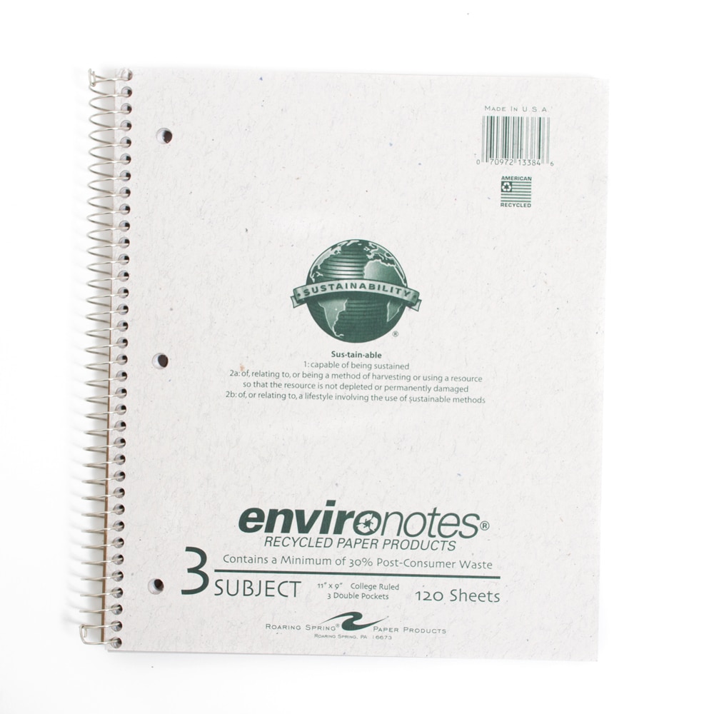 Roaring Spring, Spiral 3-Subject, Art & School, Recycled, Notebook, 81584, 11"x9"